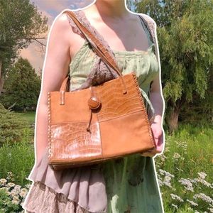 Vintage Nine West Brown Alligator Leather Shoulder Bag with Coin Purse